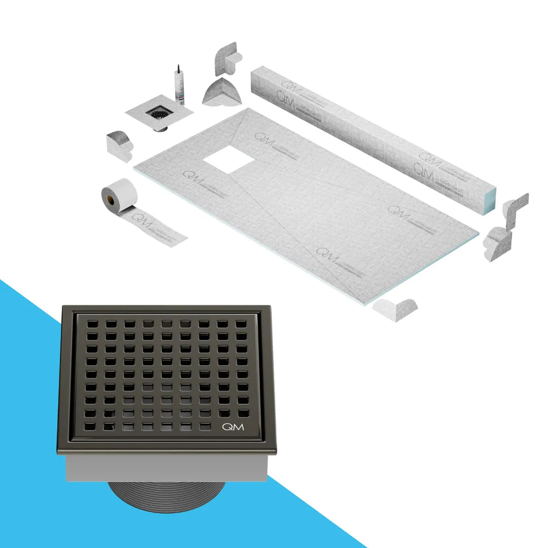 Prefab Shower Pan Kit with Curb and Mira Square Drain