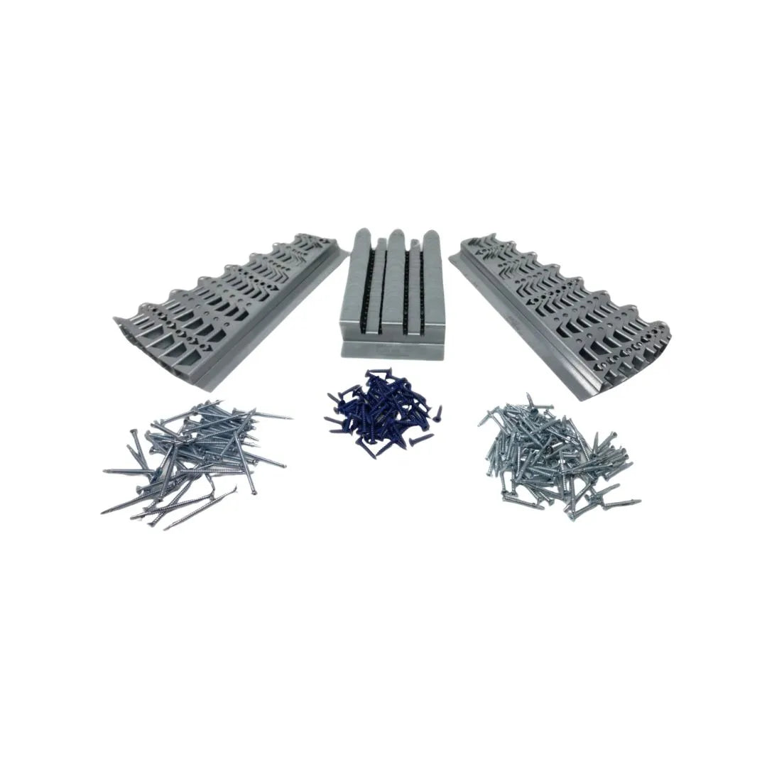 QM Drain Curbless Bracket Kit, designed for secure installation of linear drains in curbless shower systems. This durable stainless-steel kit ensures efficient water drainage and seamless integration into modern shower floors, maintaining a minimalist design for luxury bathroom installations.