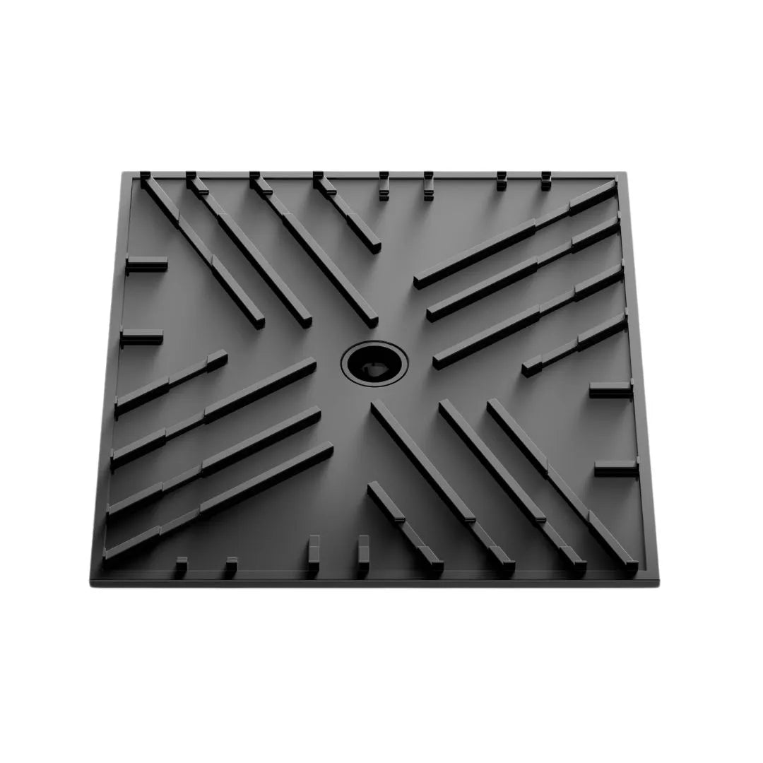 low-profile pre-sloped tray with integrated waterproofing flange, designed for seamless tile installation, optimal drainage slope, and leak-proof performance in luxury shower floors.