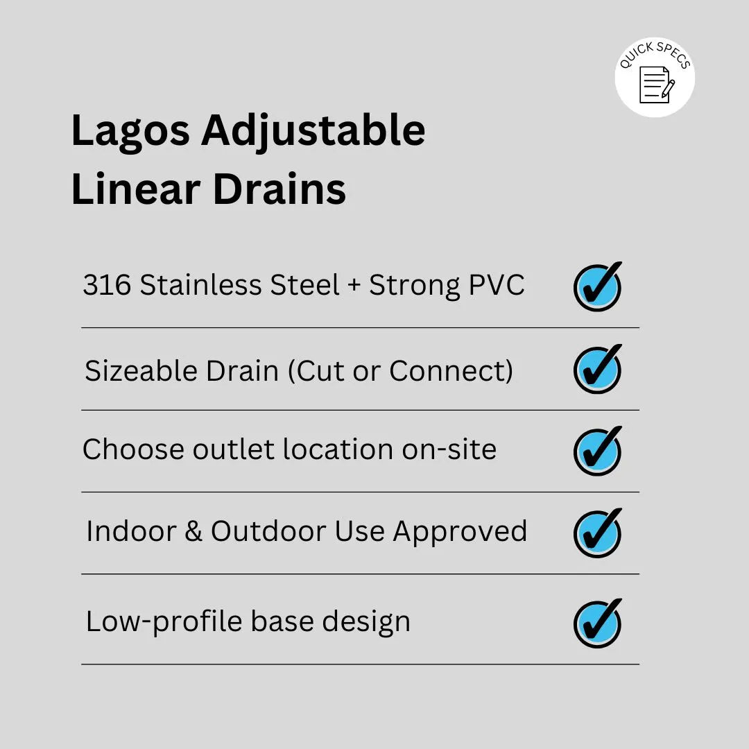 Mist (Tile-In) Adjustable Lagos Linear Drain 3" High Flow