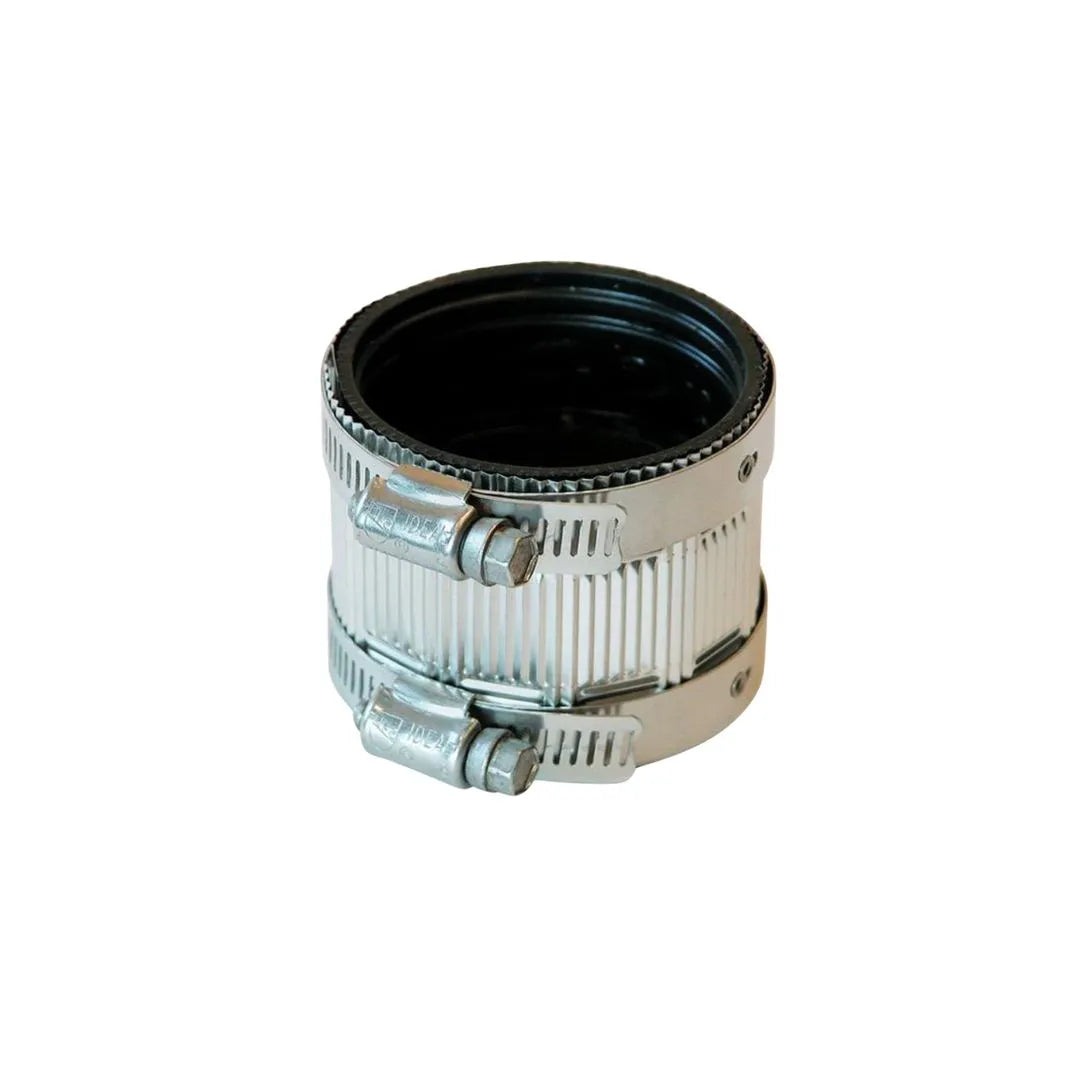 QM Drain No-Hub Coupling, a durable plumbing connector designed for secure and leak-proof attachment between pipe sections. Ideal for quick and efficient installation in drainage systems, providing a strong, flexible seal without the need for additional tools.