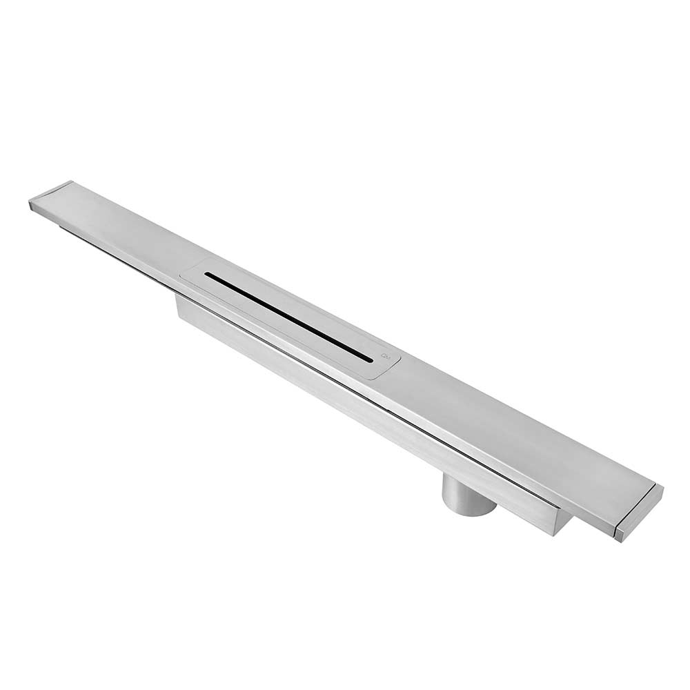 Modern bathroom showcasing the QM Drain Supreme Linear Drain—sleek stainless-steel channel drain with minimalist grate design, engineered for high-flow performance, secure waterproofing, and seamless integration in luxury shower and wet-room floors.