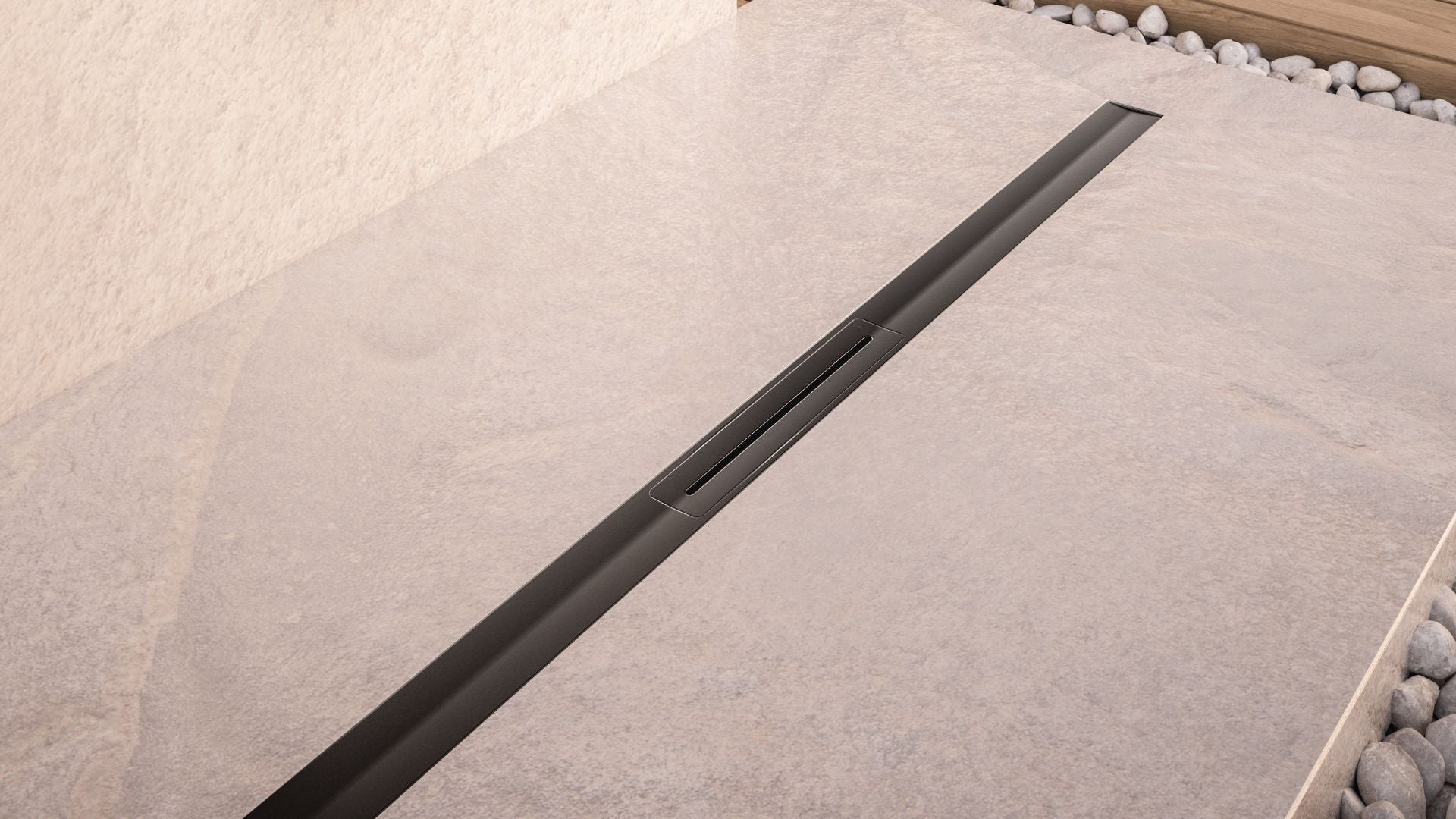Which linear drain solve the issue of having an off center drain pipe