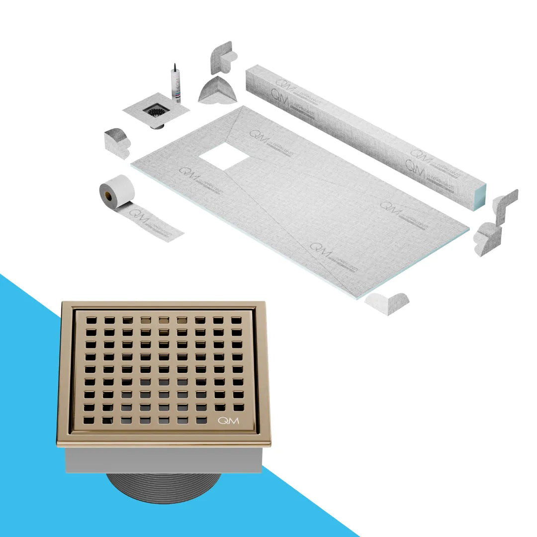 Prefab Shower Pan Kit with Curb and Mira Square Drain