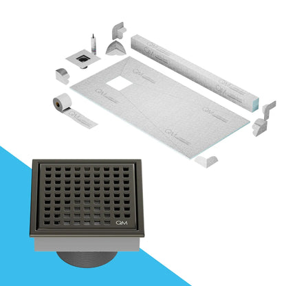 Prefab Shower Pan Kit with Curb and Mira Square Drain