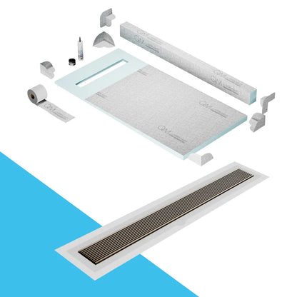 Prefab Shower Pan Kit with Curb and Wedgewire Linear Drain