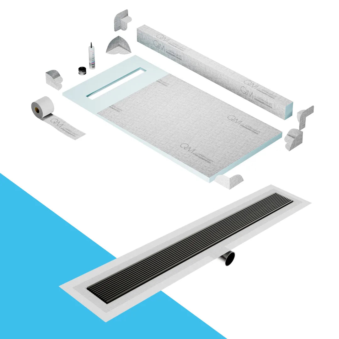 Prefab Shower Pan Kit with Curb and Wedgewire Linear Drain