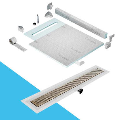 Prefab Shower Pan Kit with Curb and Delta Linear Drain