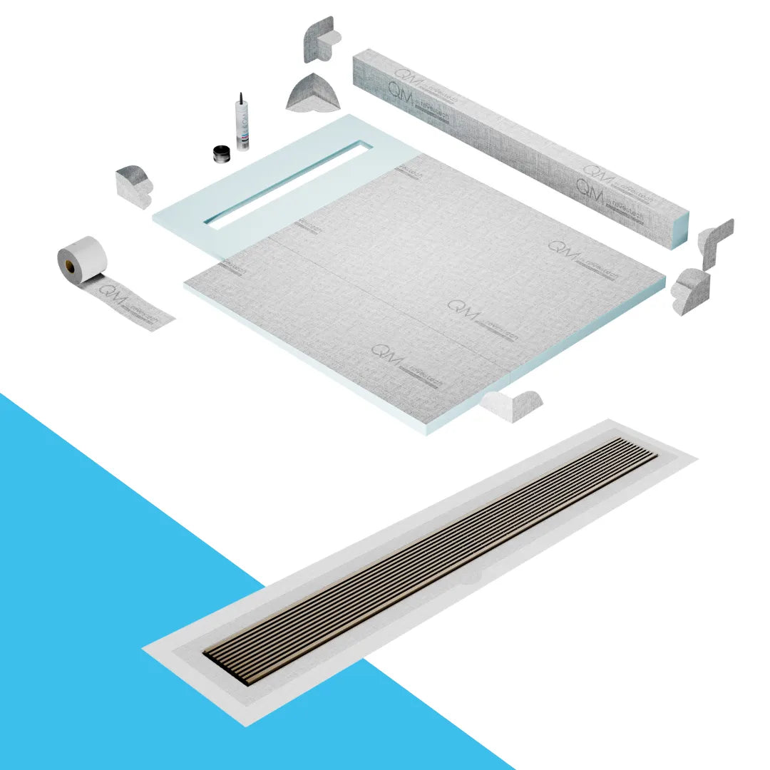 Prefab Shower Pan Kit with Curb and Wedgewire Linear Drain