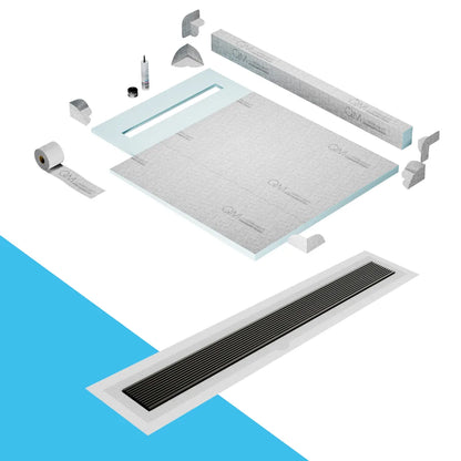 Prefab Shower Pan Kit with Curb and Wedgewire Linear Drain