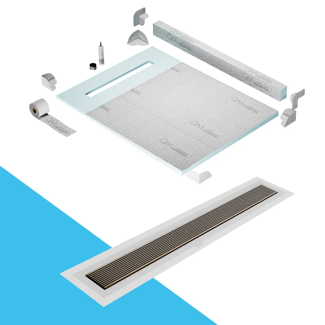 Prefab Shower Pan Kit with Curb and Wedgewire Linear Drain