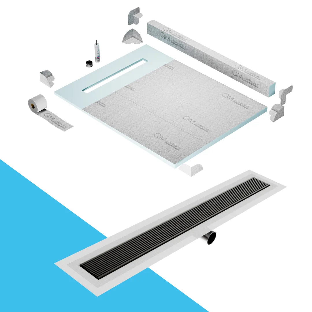 Prefab Shower Pan Kit with Curb and Wedgewire Linear Drain