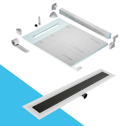 Prefab Shower Pan Kit with Curb and Wedgewire Linear Drain