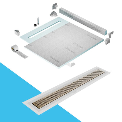 Prefab Shower Pan Kit with Curb and Delta Linear Drain
