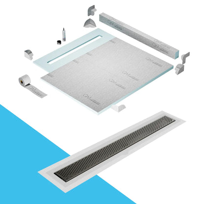 Prefab Shower Pan Kit with Curb and Delta Linear Drain