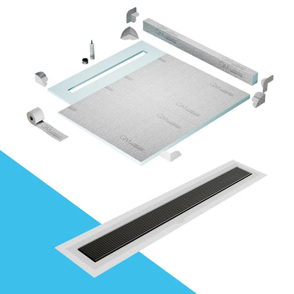 Prefab Shower Pan Kit with Curb and Wedgewire Linear Drain