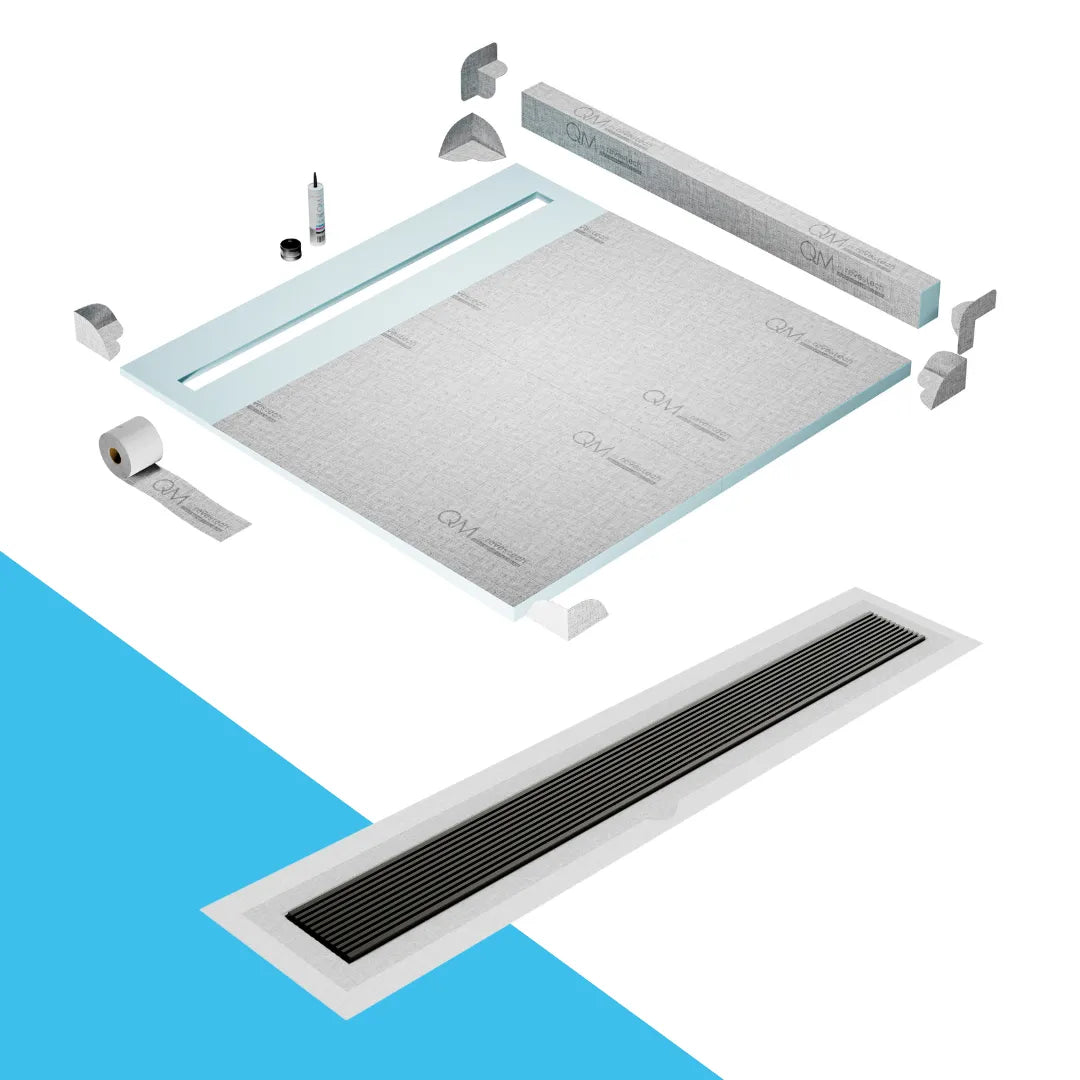 Prefab Shower Pan Kit with Curb and Wedgewire Linear Drain