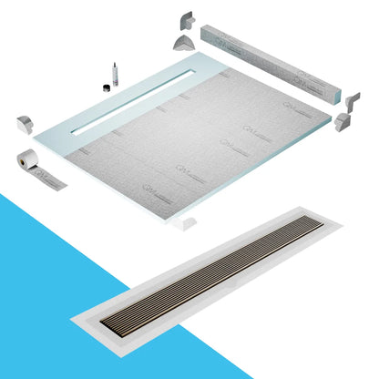 Prefab Shower Pan Kit with Curb and Wedgewire Linear Drain