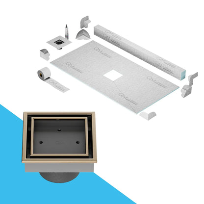 Prefab Shower Pan Kit with Curb and Veil (Tile-In) Square Drain