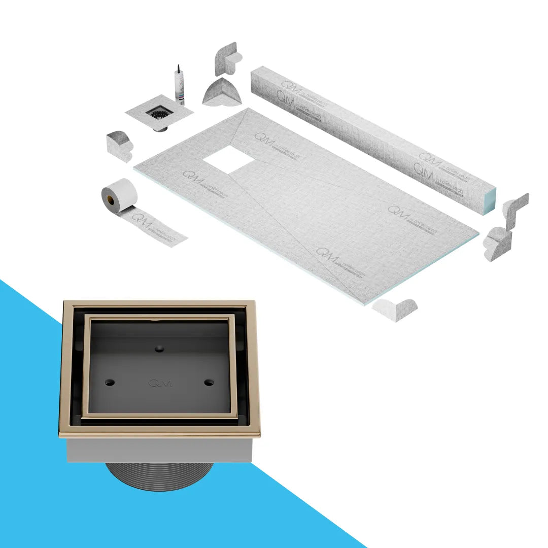 Prefab Shower Pan Kit with Curb and Veil (Tile-In) Square Drain