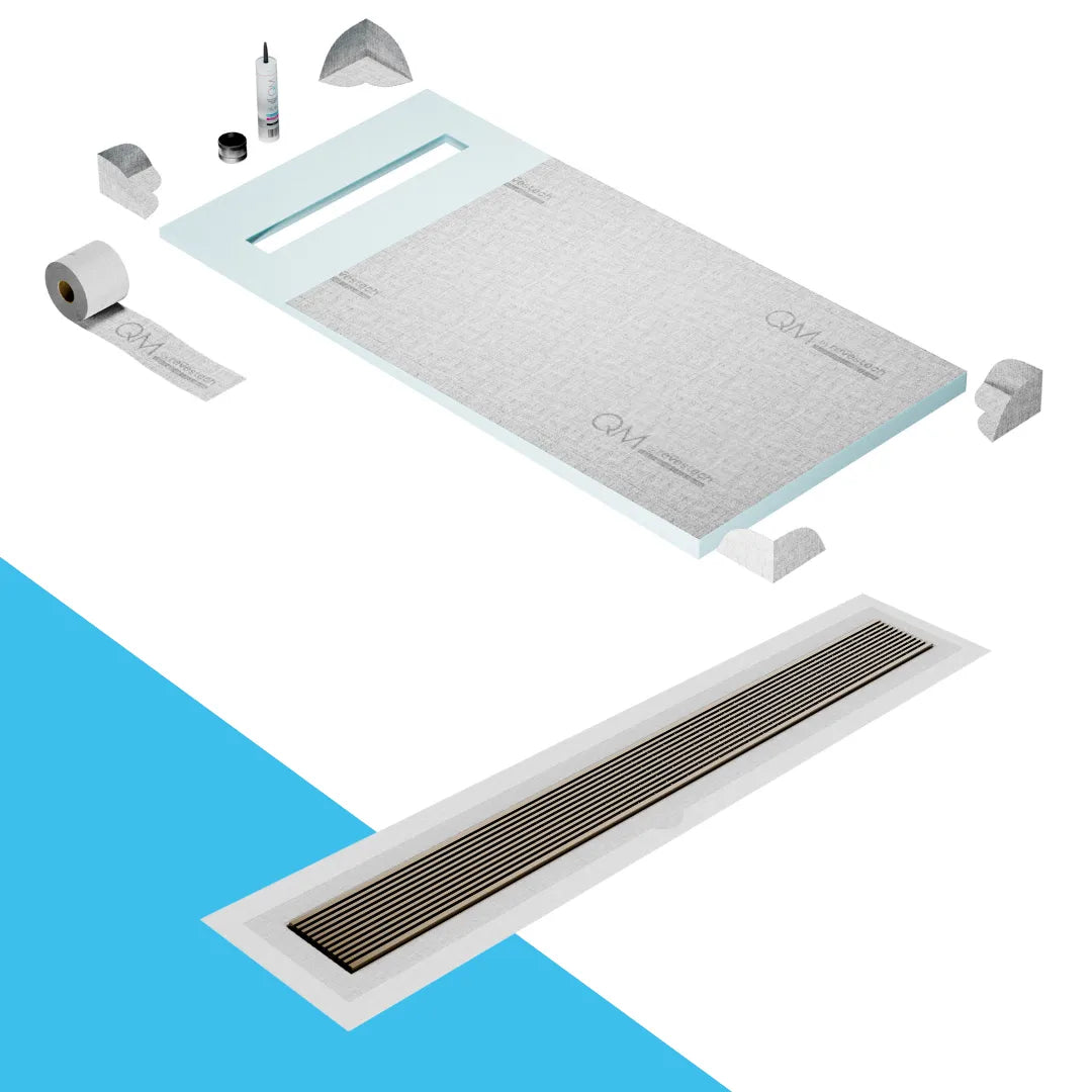 Prefab Shower Pan Kit and Wedgewire Linear Drain