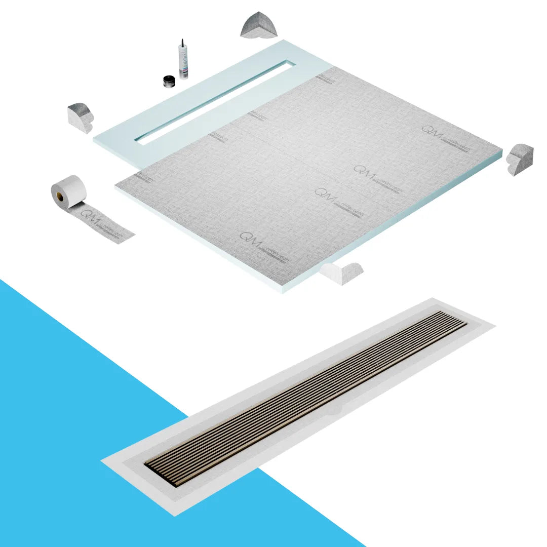 Prefab Shower Pan Kit and Wedgewire Linear Drain