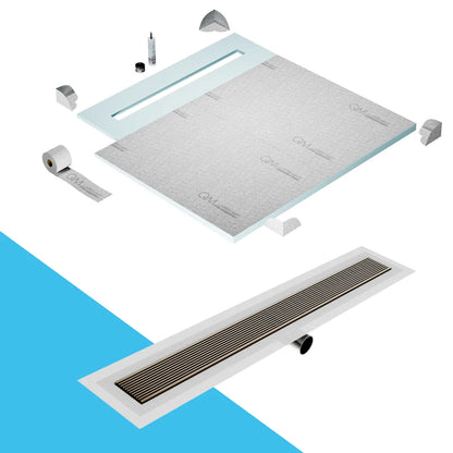 Prefab Shower Pan Kit and Wedgewire Linear Drain