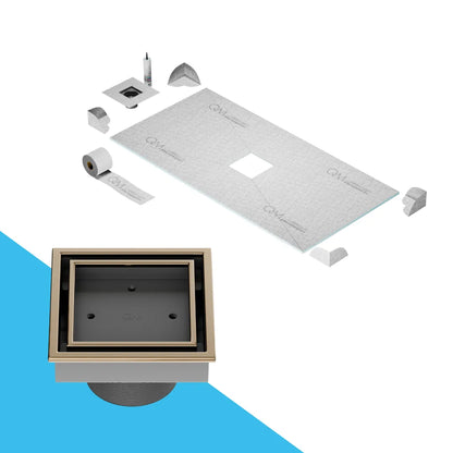 Prefab Shower Pan Kit with Veil (Tile-In) Square Drain