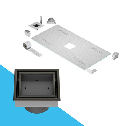 Prefab Shower Pan Kit with Veil (Tile-In) Square Drain
