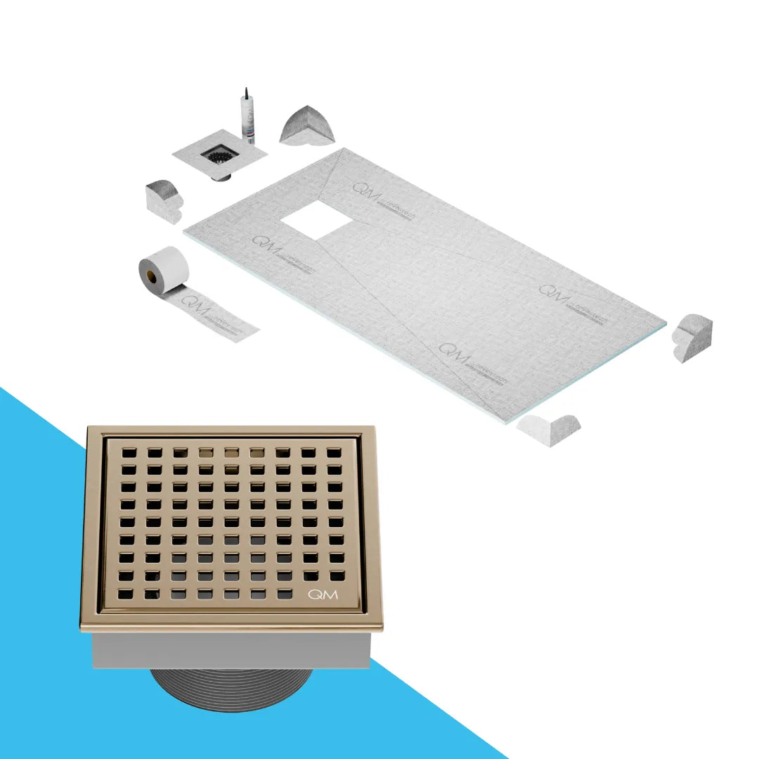 Prefab Shower Pan Kit with Mira Square Drain