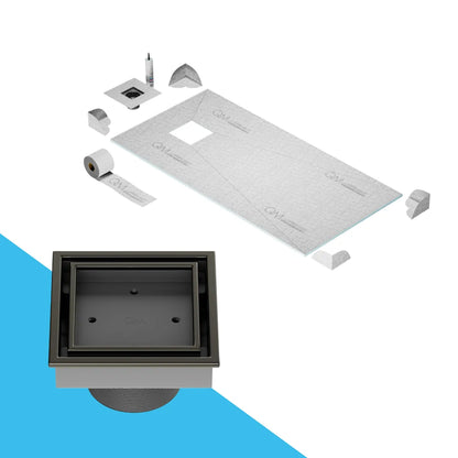 Prefab Shower Pan Kit with Veil (Tile-In) Square Drain