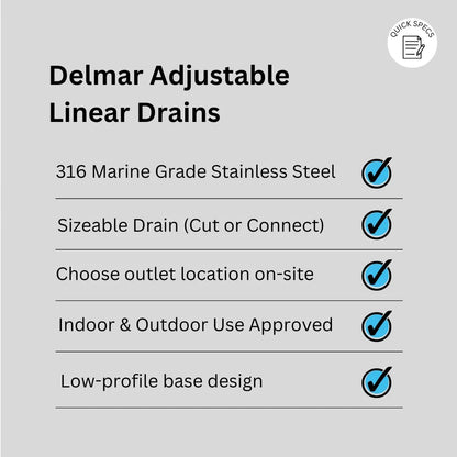 Mist (Tile-In) Adjustable Delmar Linear Drain 2" outlet