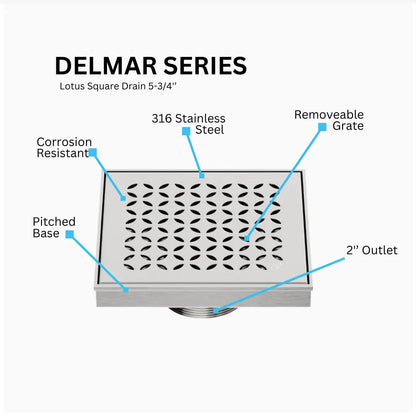 Lotus 5¾” Square Shower Drain