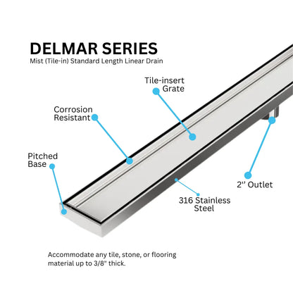 Mist (Tile-In) Delmar Standard Length Linear Drain