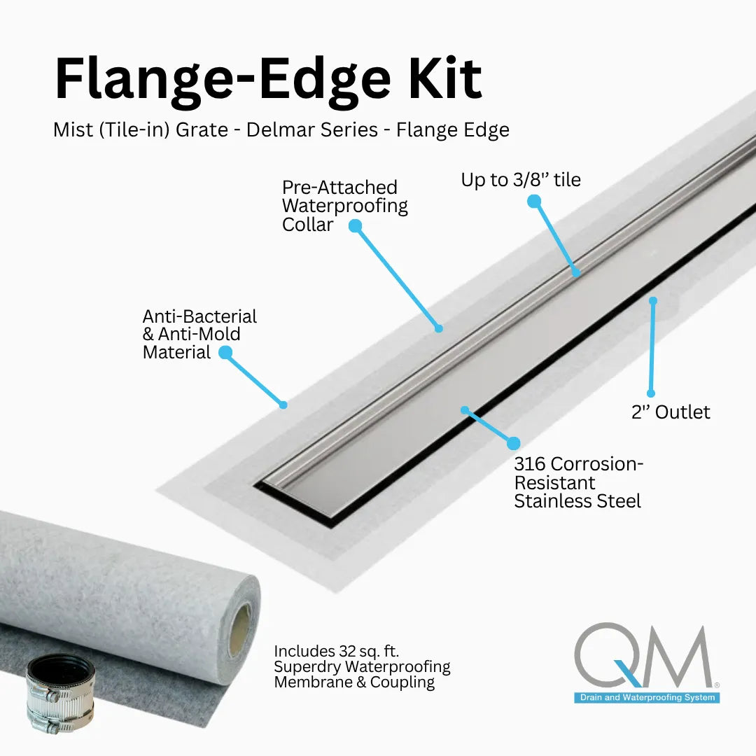 Mist (Tile-In) Delmar Flange Edge Linear Drain