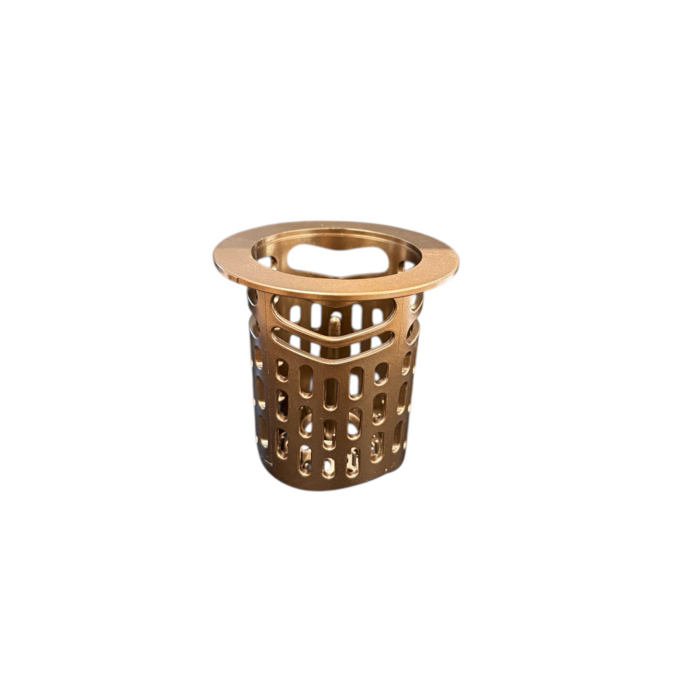 Bronze finish hair and debris strainer for square shower drains, designed to catch hair and prevent blockages, ensuring smooth drainage.