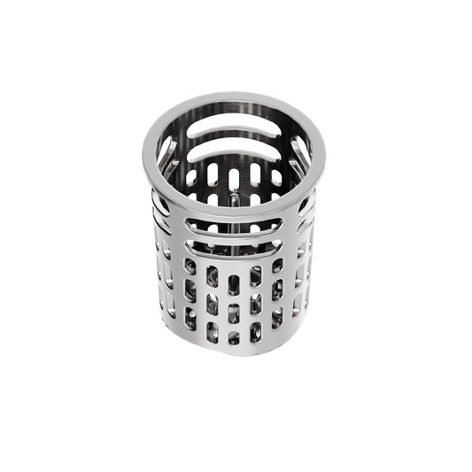 Polished Stainless steel hair and debris strainer designed to fit standard shower drains, effectively preventing clogs from hair and soap buildup.