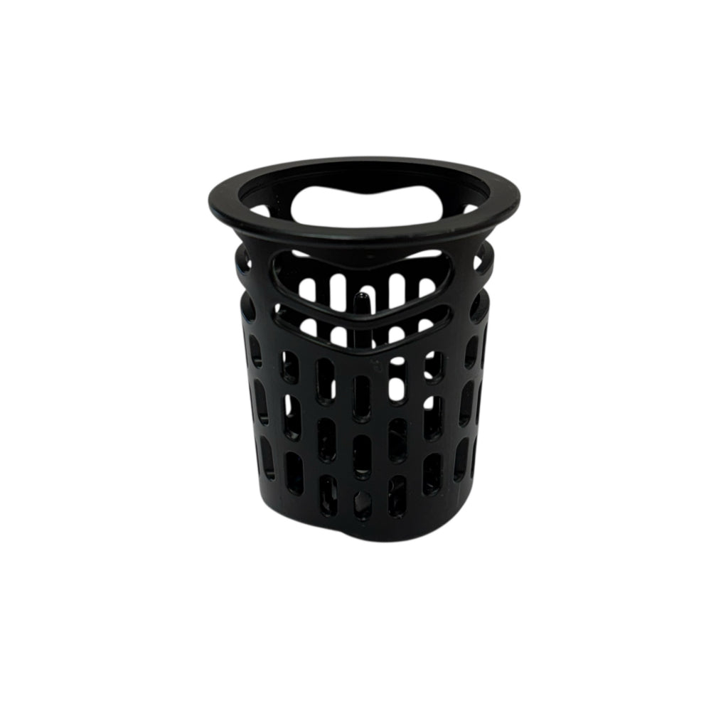 Black finish hair and debris strainer for shower drains, designed to fit securely and catch hair and debris, preventing plumbing clogs.