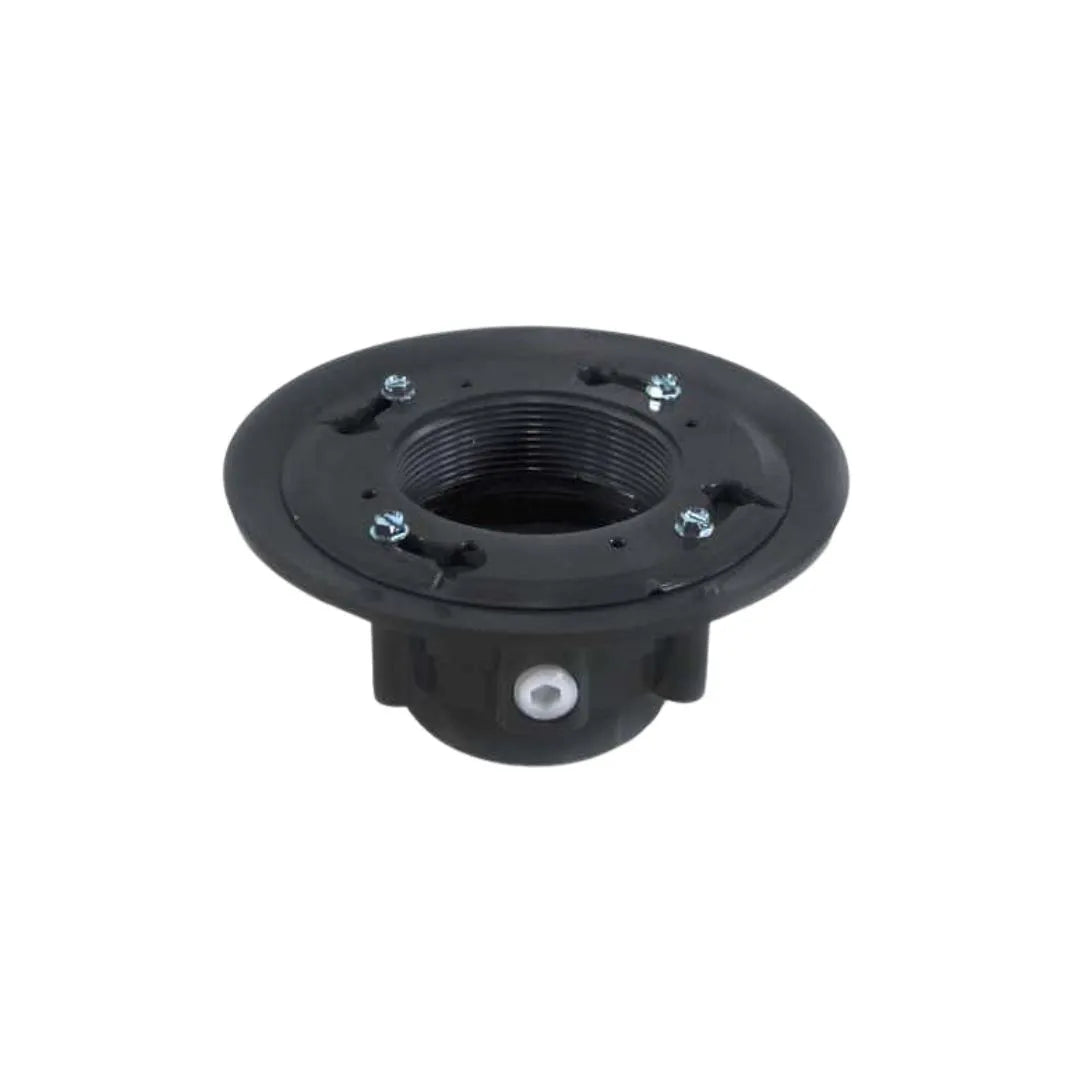 Black high flow drain flange designed for high-capacity shower drain systems. Optimizes water flow and prevents clogs for smooth and reliable drainage.