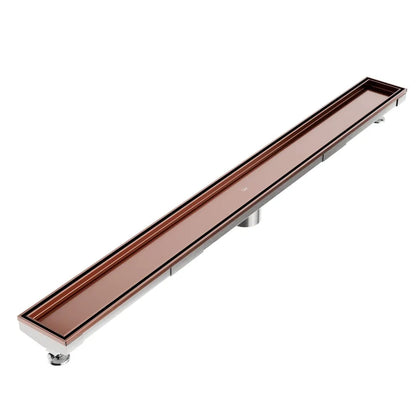 QM Drain Mist Tile-In Adjustable Kit Delmar Linear Drain in Bronze finish with 2″ outlet, featuring a stainless-steel adjustable channel with precision perforated grate, integrated waterproof flange, and customizable length for efficient drainage and seamless integration into luxury shower installations.