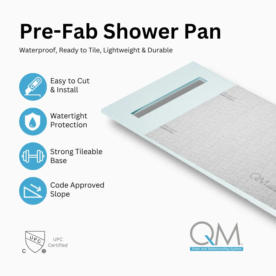 Prefab Shower Pan Kit and Delta Linear Drain