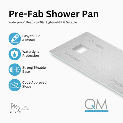 Prefab Shower Pan Kit with Mist (Tile-In) Square Drain