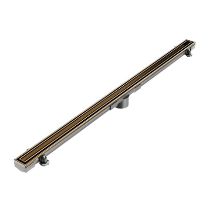 The exclusive Champagne finish on the Mist Couture Lagos adjustable linear drain offers a subtle, high-end metallic tone for designer bathrooms. This tile-in drain system is available in multiple lengths including 48, 60, and 72 inches, providing ultimate flexibility for custom shower installations.