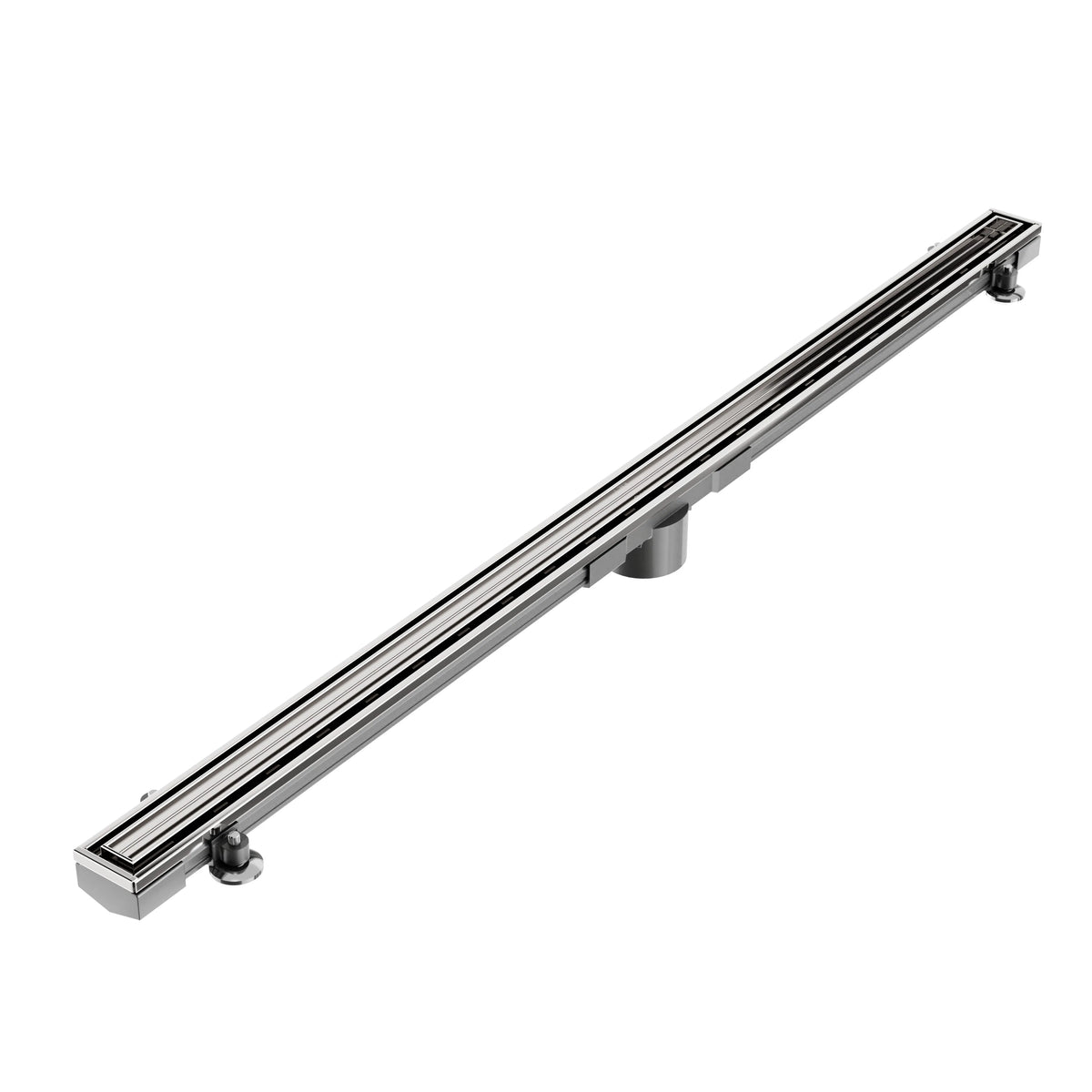 The QM Drain Mist Couture Lagos adjustable linear drain in a refined Satin finish, available in lengths ranging from 36 to 96 inches. This tile-in shower drain offers a custom-fit solution for high-end bathrooms, combining a modern look with marine-grade 316 stainless steel durability.