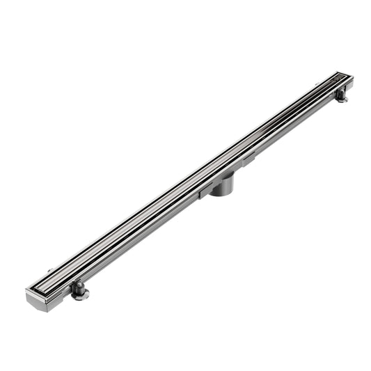 The QM Drain Mist Couture Lagos adjustable linear drain in a refined Satin finish, available in lengths ranging from 36 to 96 inches. This tile-in shower drain offers a custom-fit solution for high-end bathrooms, combining a modern look with marine-grade 316 stainless steel durability.