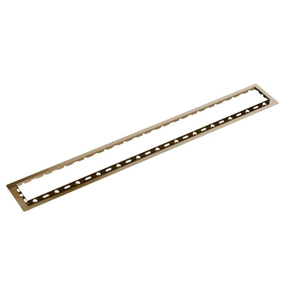 QM Tile Guard in a stunning Champagne finish. This protective edge is offered in two specific height sizes—0.5" and 1"—allowing for a custom fit with premium stone or tile while adding an opulent metallic accent to the