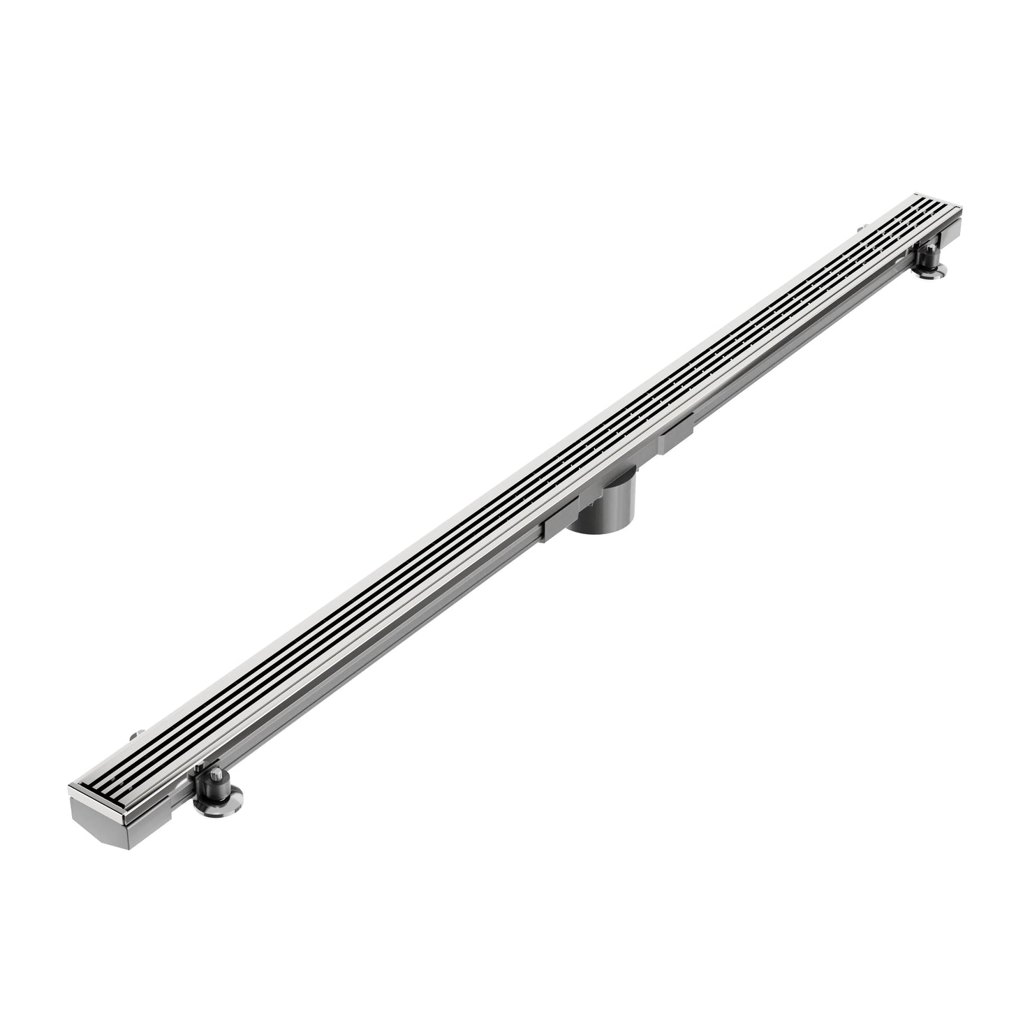 The Wedgewire Couture Lagos adjustable linear drain in a classic Satin finish. Made from marine-grade 316 stainless steel, this model comes in lengths of 36, 48, 60, 72, and 96 inches, offering a timeless, fingerprint-resistant look for any shower.