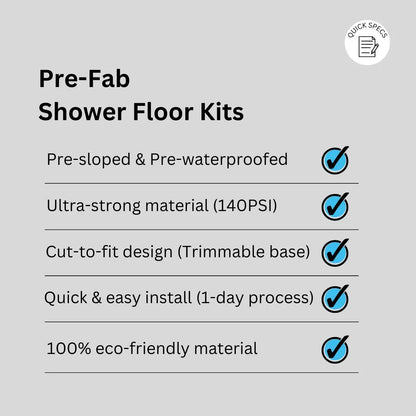 Prefab Shower Pan Kit with Curb and Mist (Tile-In) Square Drain