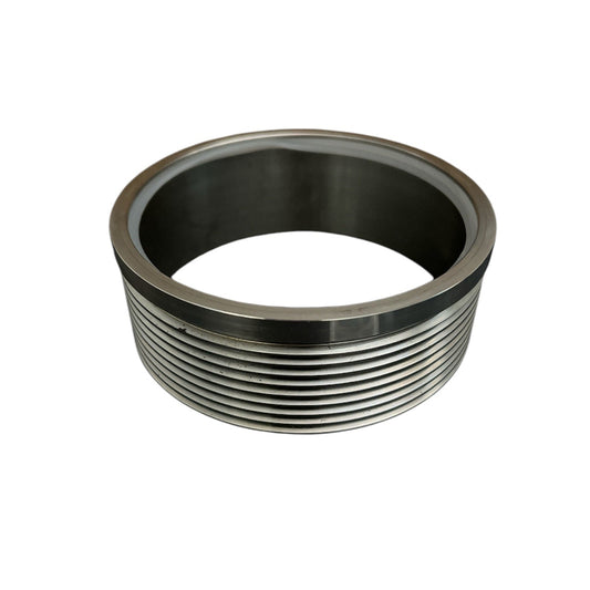 Stainless steel threaded nipple designed for 3 inch high flow flange connections, providing a secure and leak-proof fit for high-capacity drain systems.