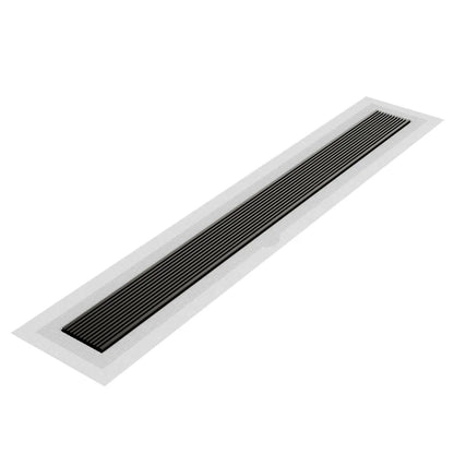 Wedgewire Delmar Series Linear Drain with Flange Edge in Black finish – stainless-steel channel drain at standard length, featuring a corrosion-resistant wedge-wire grate and integrated flange edge for watertight installation and modern water drainage.